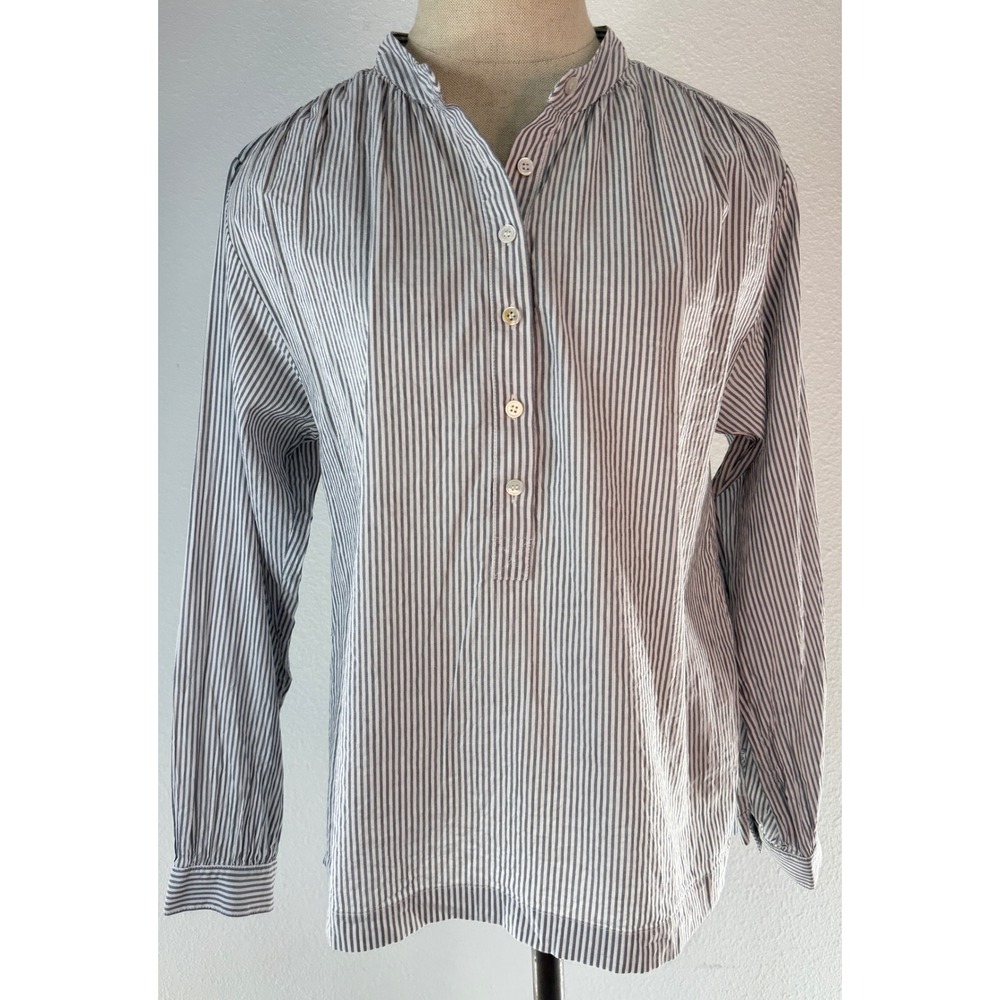 DOEN Brighton Striped Jane Top Gray White‎ Button Front Office Casual Medium
